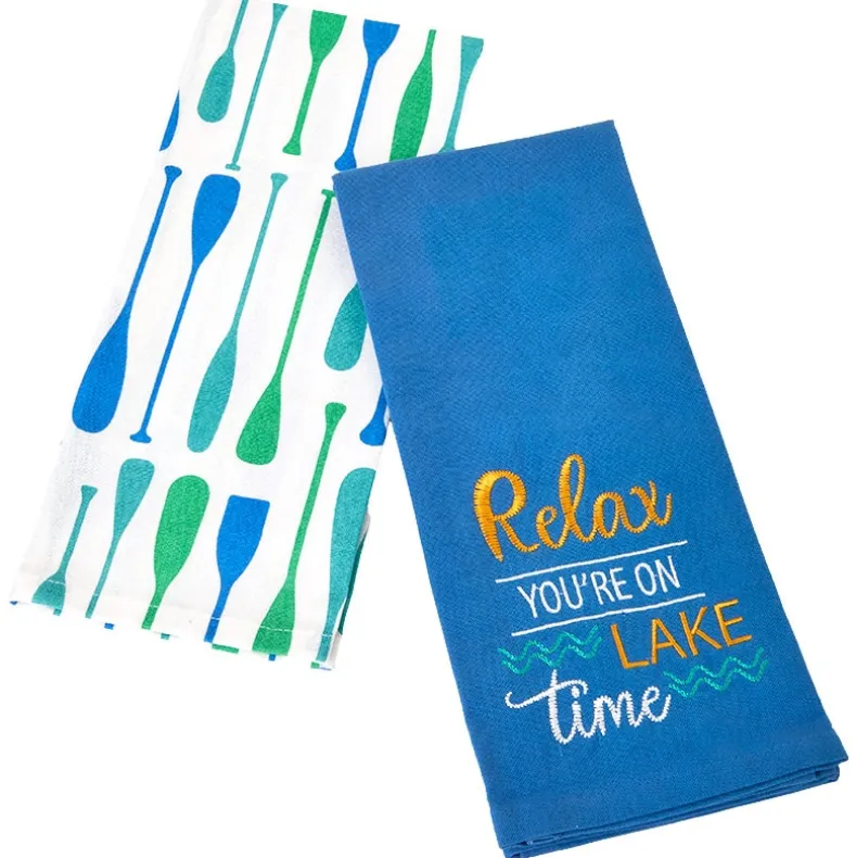 Lake Themed Embroidered Kitchen Towels, Set of 2