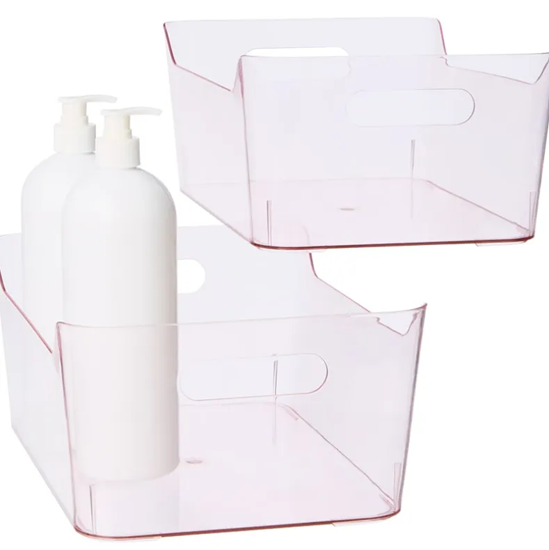 Large Plastic Storage Bins in Blush - Set of 2
