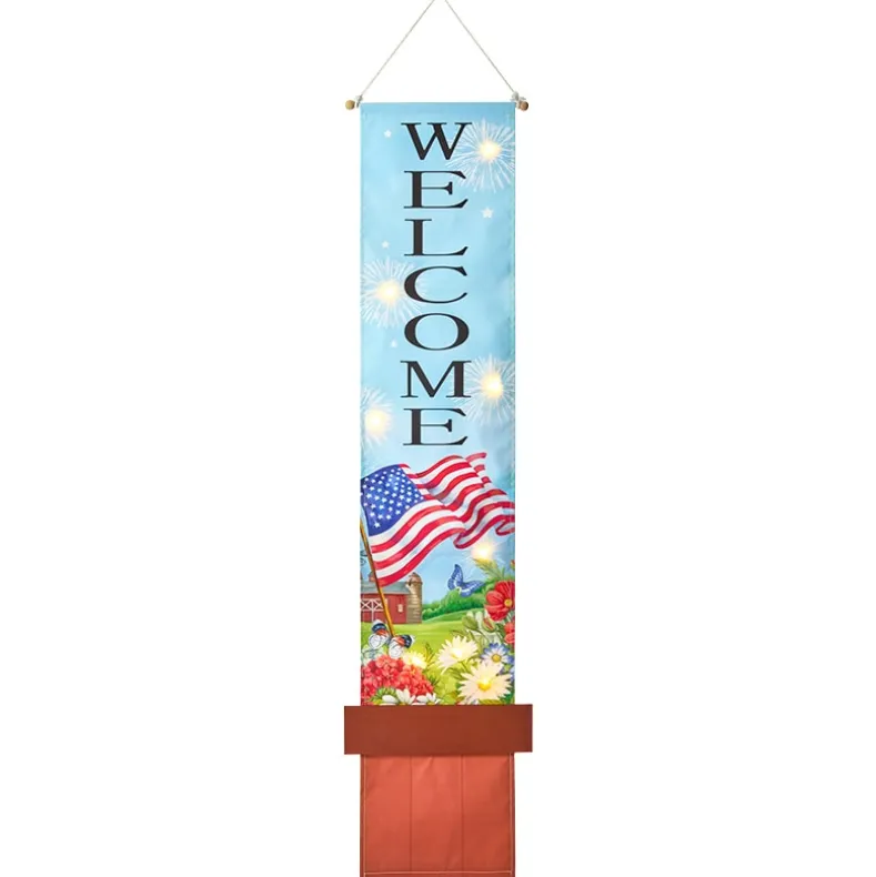LED Lighted Welcome Banner - Flower or Patriotic 46" Length