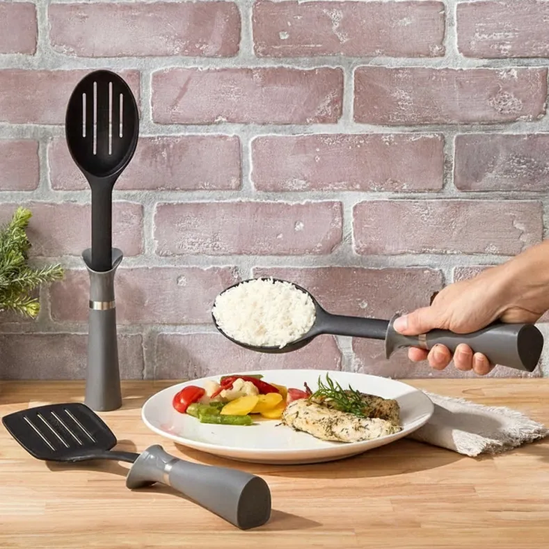 Less Mess Kitchen Utensil Set with Built in Drip Collar and Portion Control