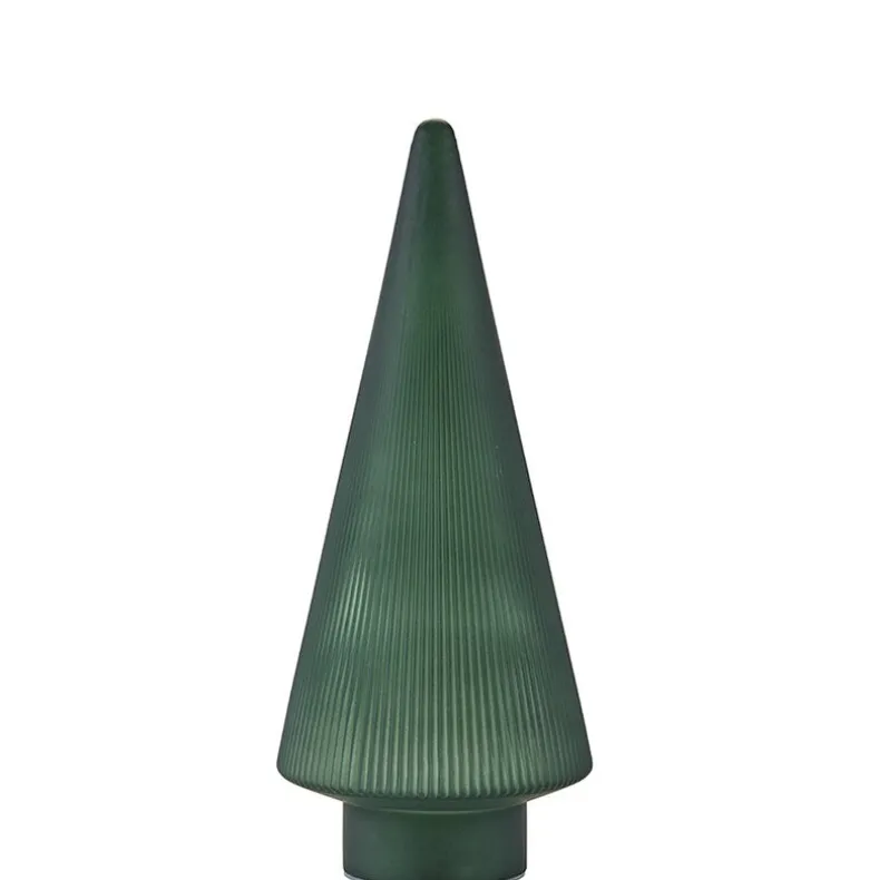 Lighted Burgundy Snowflake or Green Ribbed Glass Tabletop Tree