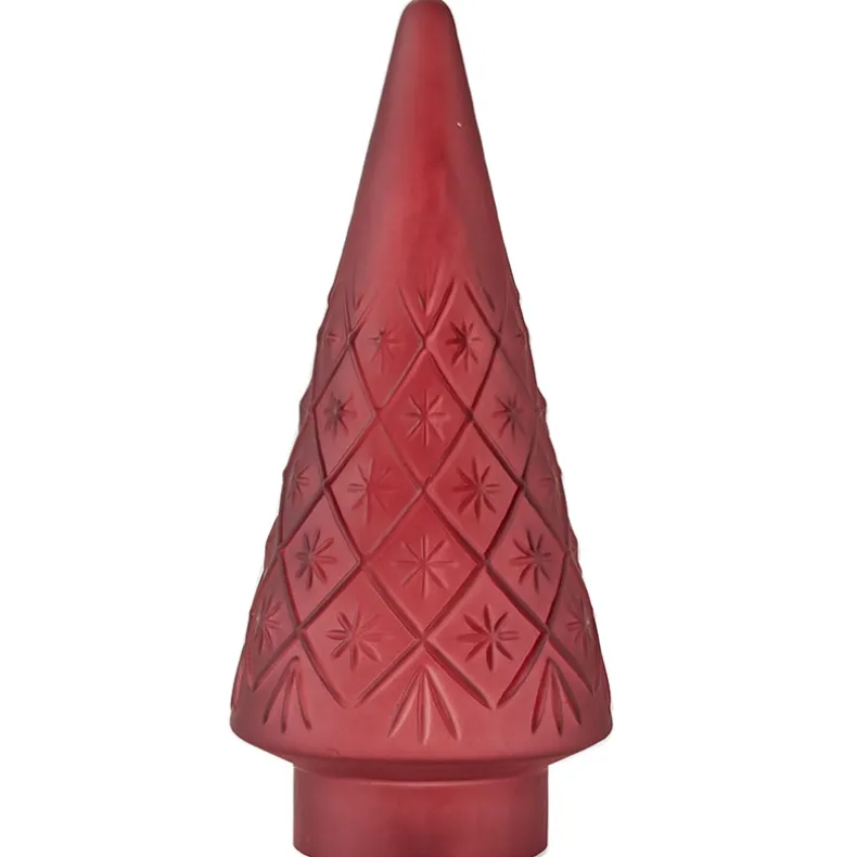 Lighted Burgundy Snowflake or Green Ribbed Glass Tabletop Tree