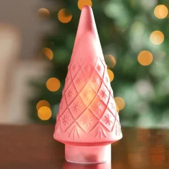 Lighted Burgundy Snowflake or Green Ribbed Glass Tabletop Tree
