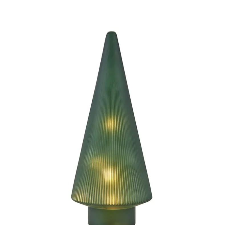 Lighted Burgundy Snowflake or Green Ribbed Glass Tabletop Tree