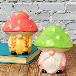 Lighted Ceramic Gnome Mushroom Accent Light - Batteries Included