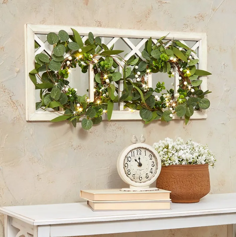 Lighted Country Wall Mirrors with Wreath - Single or Double
