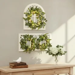 Lighted Country Wall Mirrors with Wreath - Single or Double