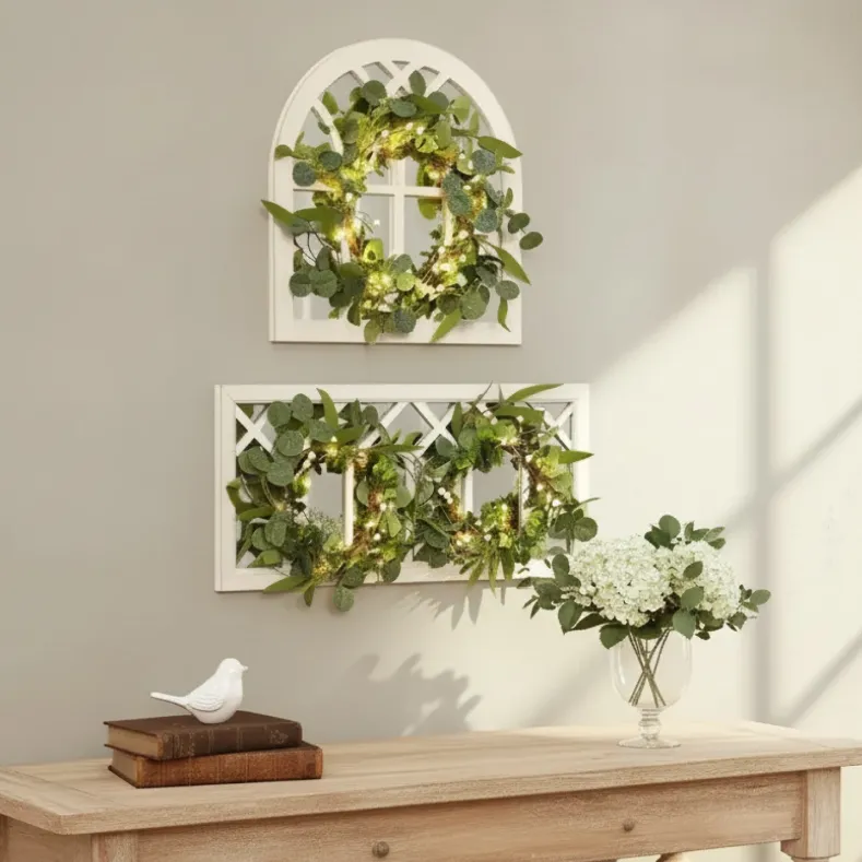 Lighted Country Wall Mirrors with Wreath - Single or Double