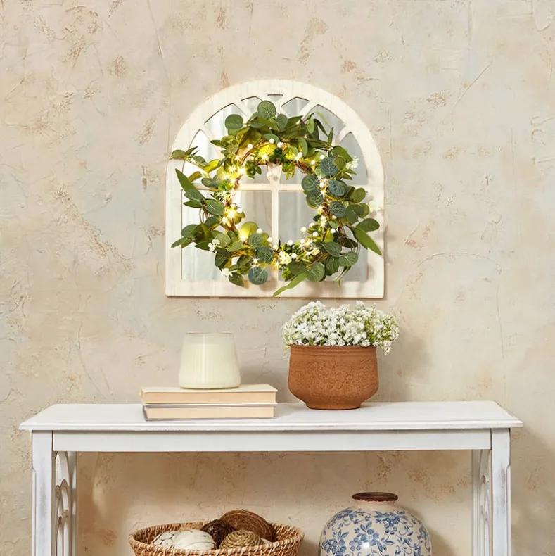 Lighted Country Wall Mirrors with Wreath - Single or Double