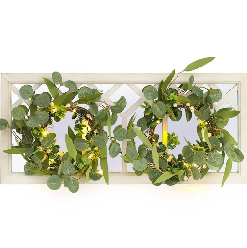 Lighted Country Wall Mirrors with Wreath - Single or Double