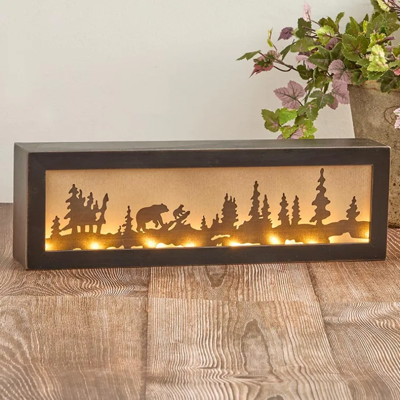 Lighted Decor Tabletop Or Wall Woodland Scene Moose Bear