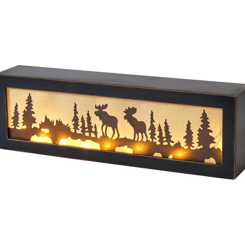 Lighted Decor Tabletop Or Wall Woodland Scene Moose Bear