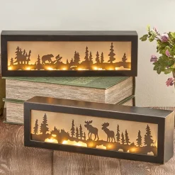 Lighted Decor Tabletop Or Wall Woodland Scene Moose Bear