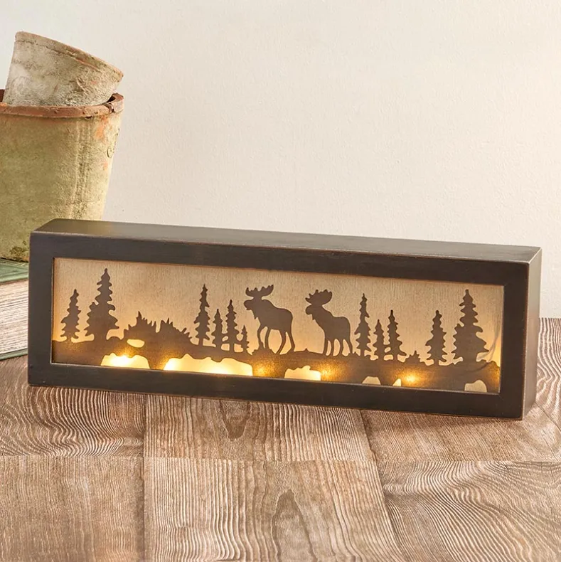 Lighted Decor Tabletop Or Wall Woodland Scene Moose Bear