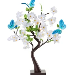 Lighted Fiber Optic Flower Butterfly Tabletop Tree - Pink or Yellow
