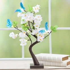 Lighted Fiber Optic Flower Butterfly Tabletop Tree - Pink or Yellow