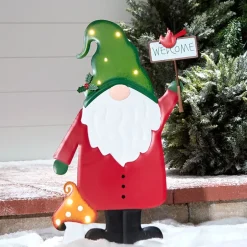 Lighted LED Holiday Welcome Gnome Garden Stake
