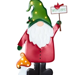 Lighted LED Holiday Welcome Gnome Garden Stake