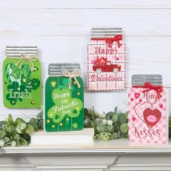 Lighted Mason Jar Wall Plaque With Saying for Valentine's and St Patrick's