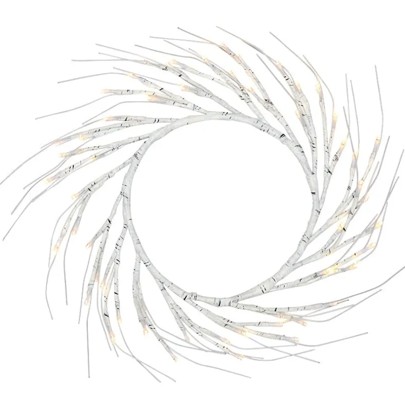 Lighted Winter Birch Branch Wreath 24"