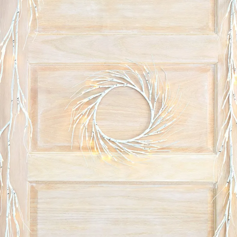 Lighted Winter Birch Branch Wreath 24"