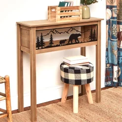 Lodge Wood Console Table with Metal Bear Accents