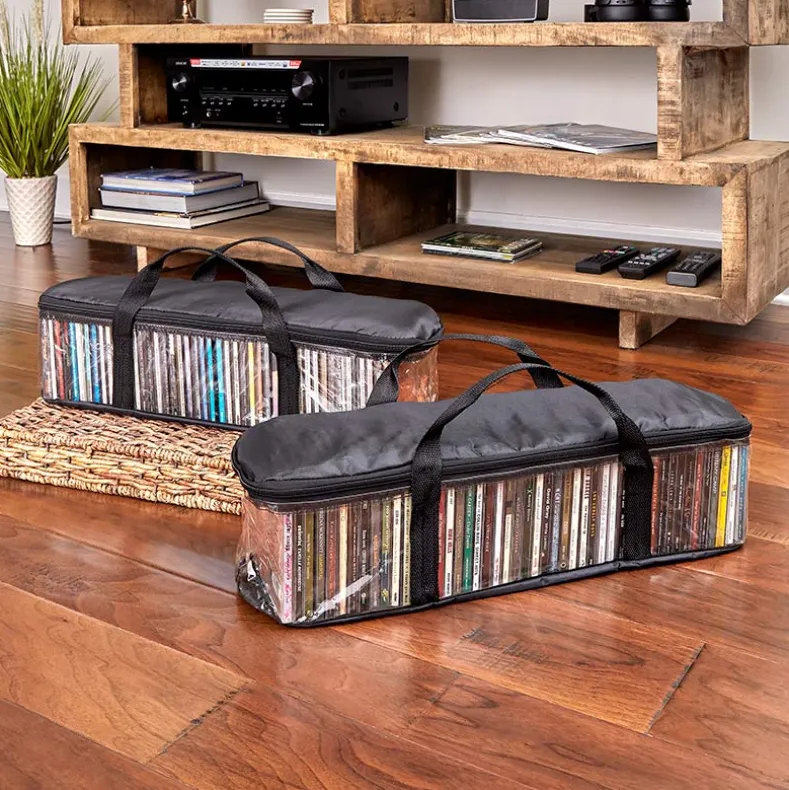 Media Storage Bag Organizer with Handles for CDs Set of 2