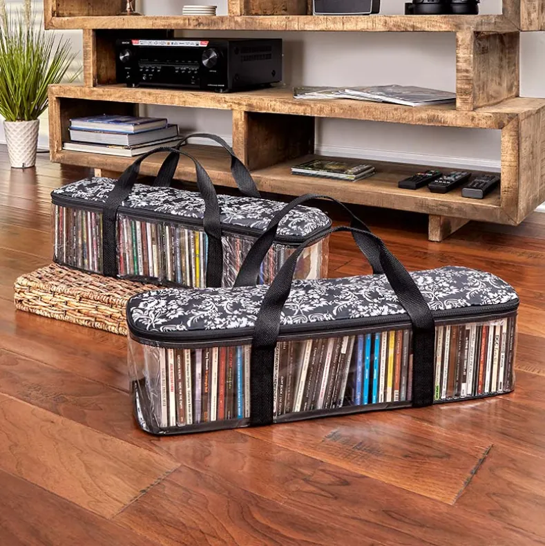 Media Storage Bag Organizer with Handles for CDs Set of 2