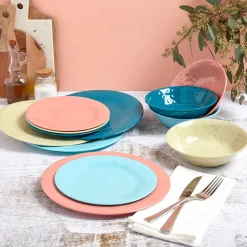 Melamine Dinnerware Service for 4 Set Vibrant Colors 12pc Set