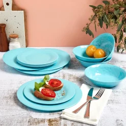 Melamine Dinnerware Service for 4 Set Vibrant Colors 12pc Set