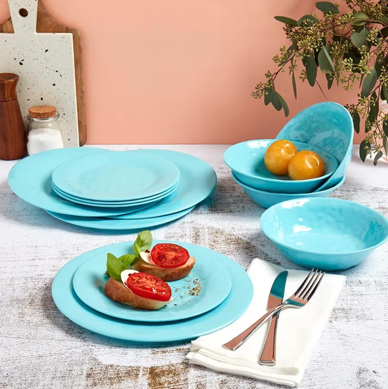 Melamine Dinnerware Service for 4 Set Vibrant Colors 12pc Set