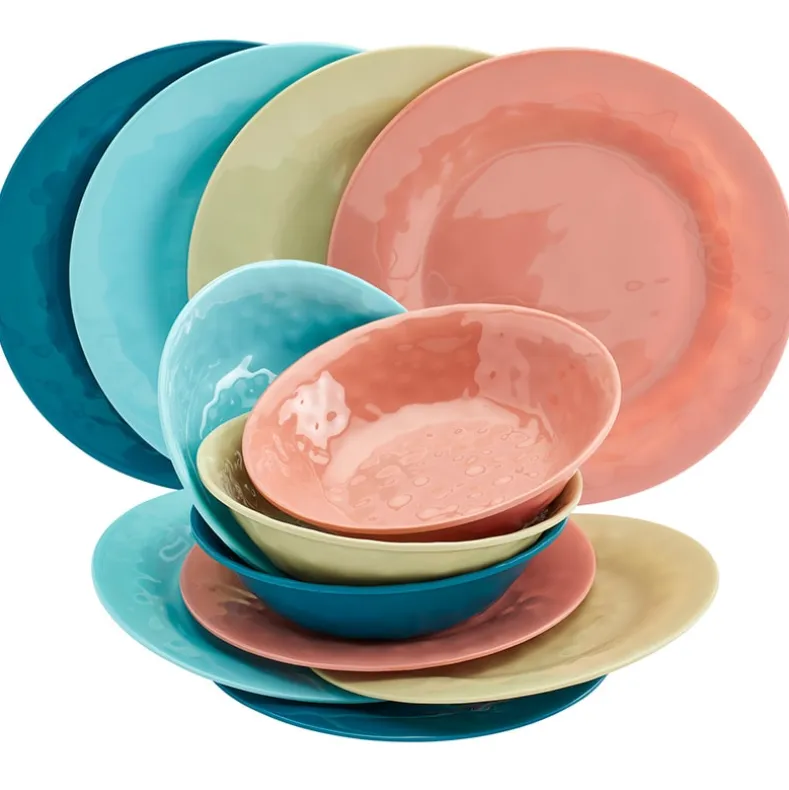 Melamine Dinnerware Service for 4 Set Vibrant Colors 12pc Set