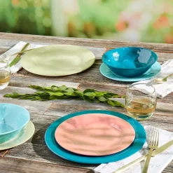 Melamine Dinnerware Service for 4 Set Vibrant Colors 12pc Set