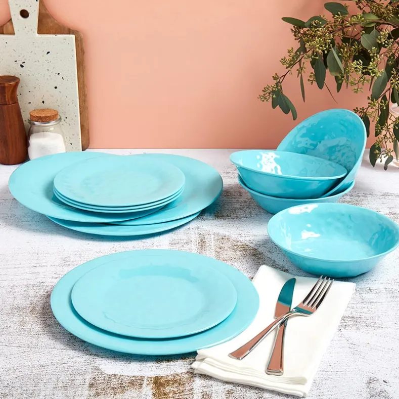 Melamine Dinnerware Service for 4 Set Vibrant Colors 12pc Set