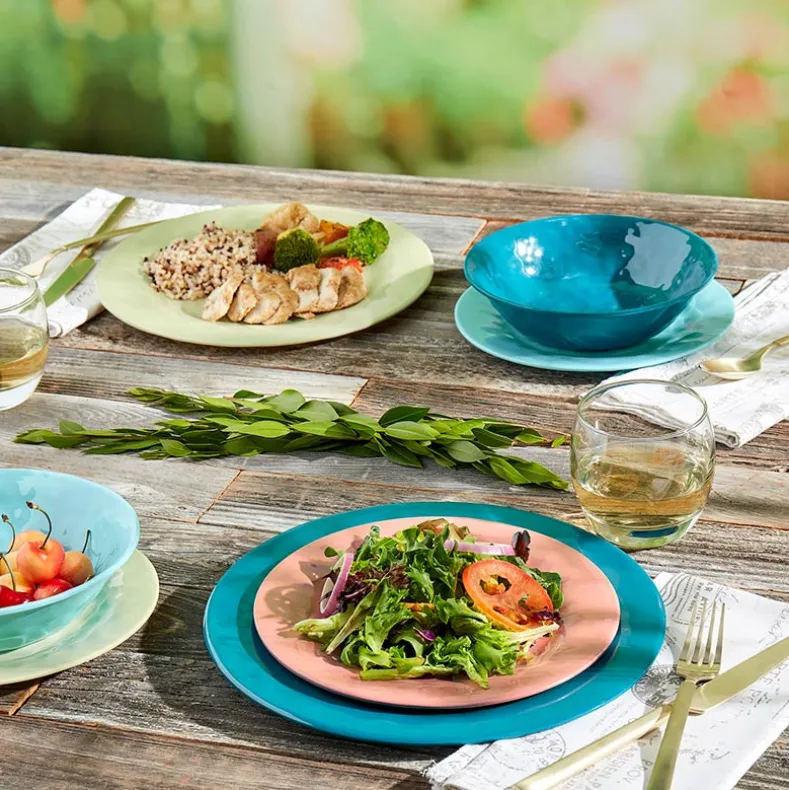 Melamine Dinnerware Service for 4 Set Vibrant Colors 12pc Set