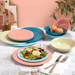 Melamine Dinnerware Service for 4 Set Vibrant Colors 12pc Set
