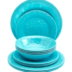 Melamine Dinnerware Service for 4 Set Vibrant Colors 12pc Set