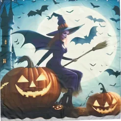 Memory Foam Bath Rugs and Shower Curtain Complete 16-Pc Set Halloween