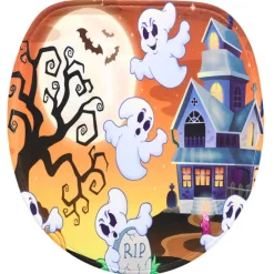 Memory Foam Bath Rugs and Shower Curtain Complete 16-Pc Set Halloween
