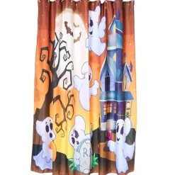 Memory Foam Bath Rugs and Shower Curtain Complete 16-Pc Set Halloween