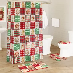 Memory Foam Bath Rugs and Shower Curtain Complete 16-Pc Set Gingerbread