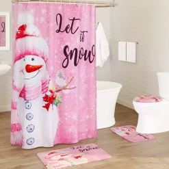 Memory Foam Bath Rugs & Shower Curtain Complete 16-Pc Set Let It Snow