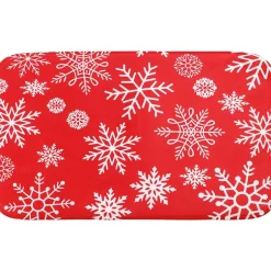 Memory Foam Bath Rugs & Shower Curtain Complete 16-Pc Set Red Snowflake