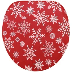 Memory Foam Bath Rugs & Shower Curtain Complete 16-Pc Set Red Snowflake