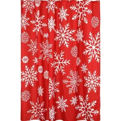 Memory Foam Bath Rugs & Shower Curtain Complete 16-Pc Set Red Snowflake
