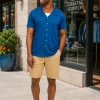 Men's Navy Button Down Short Sleeve Shirt