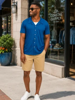 Men's Navy Button Down Short Sleeve Shirt