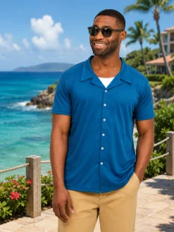 Men's Navy Button Down Short Sleeve Shirt