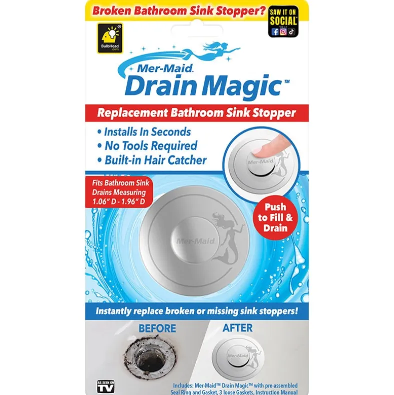 Mer-Maid™ Drain Magic™ Replace Broken Or Missing Bathroom Sink Stopper