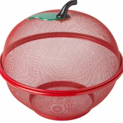 Mesh Wire Apple Shaped Fruit Basket with Lid Fruit Bowl Cover 2 Pc